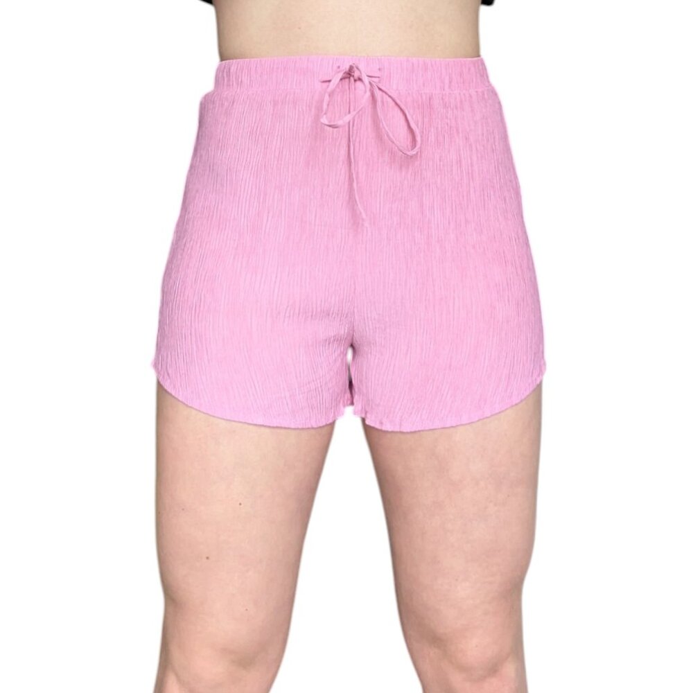 White Fox Boutique Pink Ribbed Beach Shorts with Adjustable Waist Tie Women M